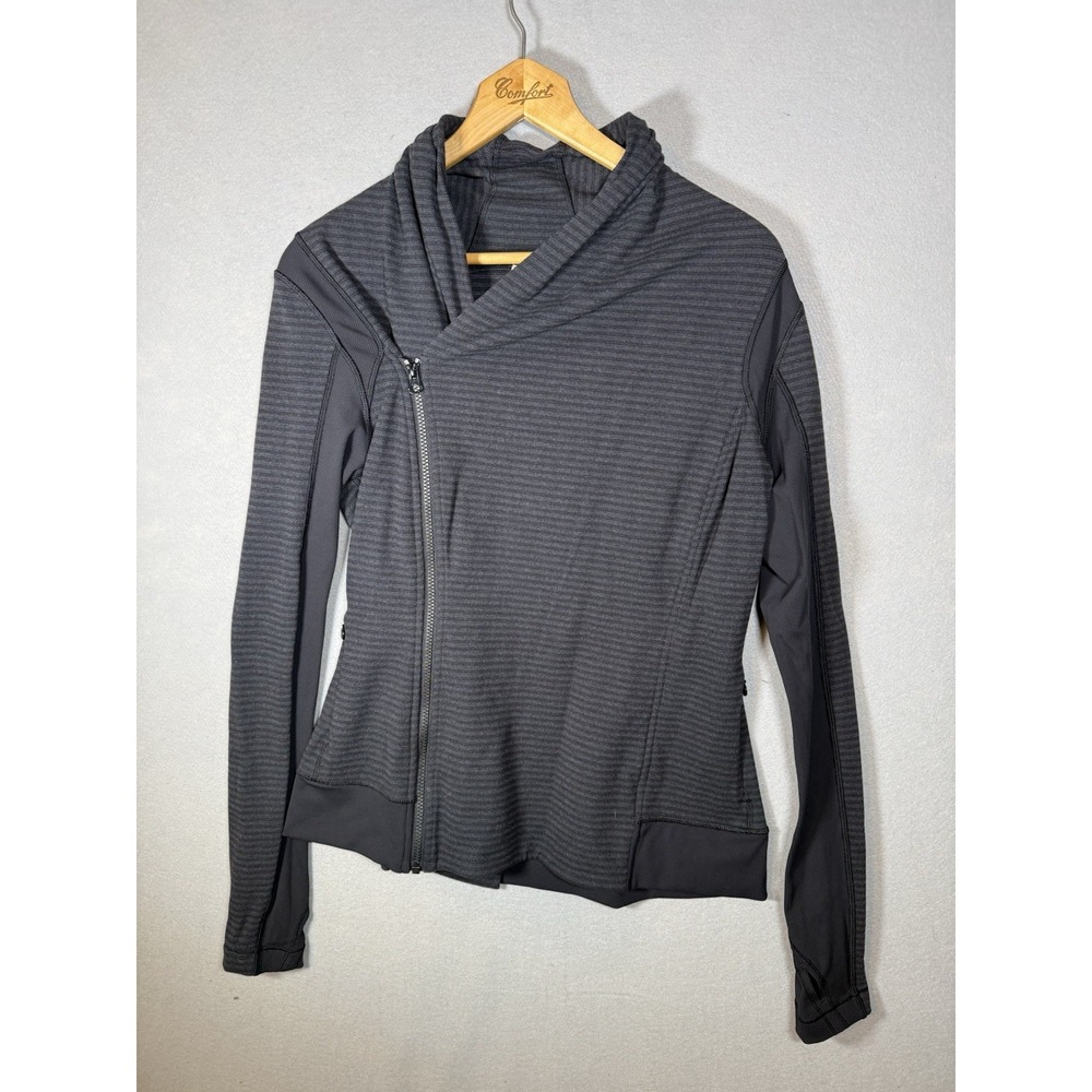 Lululemon Bhakti Yoga Athletic Jacket Gray Black Thumbholes Gym Women's 12
